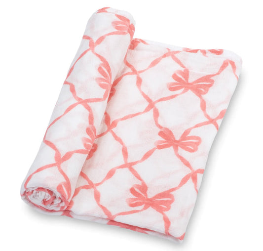 LollyBanks Beautiful Bows Baby Muslin Swaddle Blanket