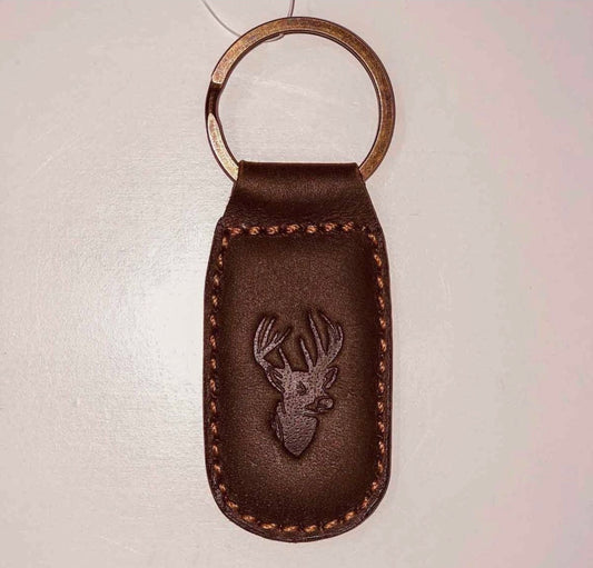 The Royal Standard Deer Leather Embossed Keychain-Dark Brown