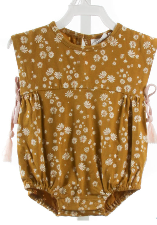 City Mouse Mustard Floral Knit Romper W/Tassels (9-12 months)