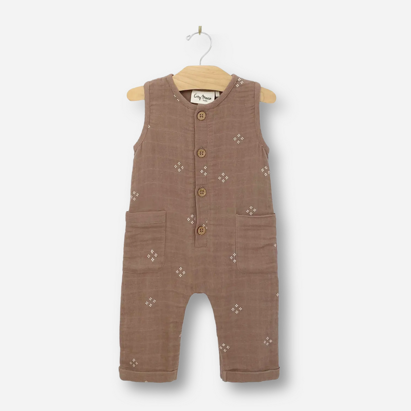 City Mouse Cotton Muslin Tank Long Romper - Diamonds