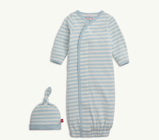 Magnetic Me Blue Stripe Organic Cotton Gown + Hat Set (Newborn-3 months)