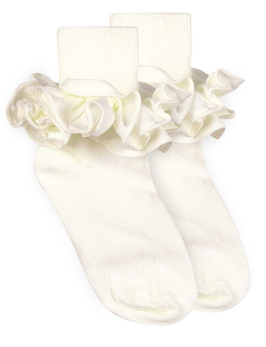 Jefferies Socks Misty Ruffle Lace Turn Cuff Socks-Ivory