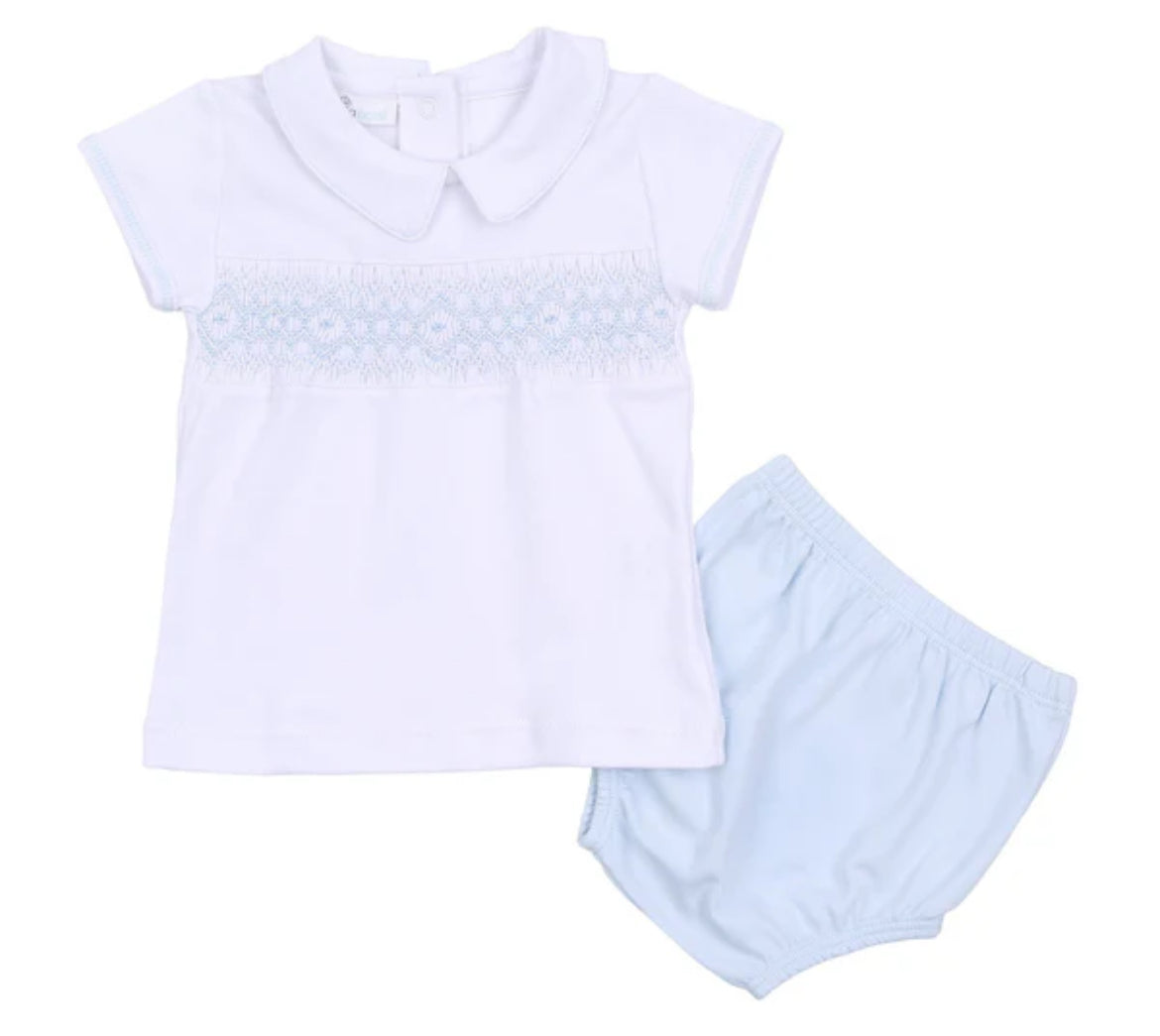 Magnolia Baby Smocked Baby Blue Diaper Cover Set (3 months)