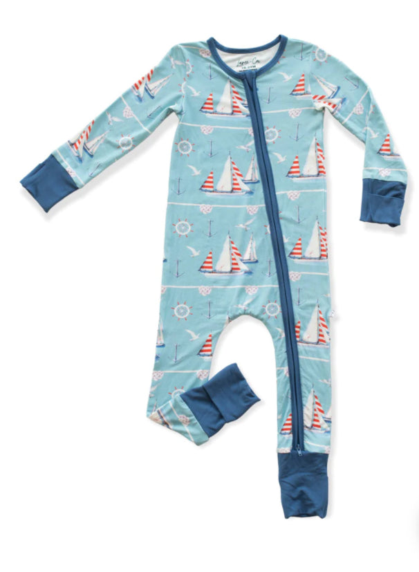 Laree + Co Anchors Convertible Zipper Footie (3-6 months)