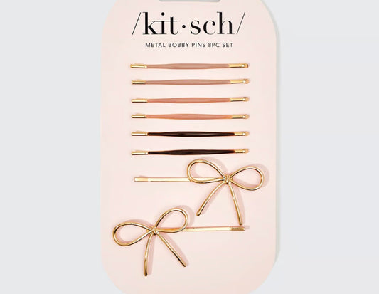 Kitsch Metal Enamel Puffy & Bow Bobby Pins