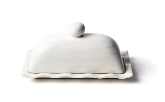 Coton Colors Signature White Ruffle Domed Butter Dish
