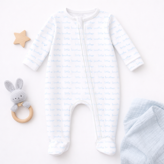 Magnolia Baby Little Brother Print Zip Footie