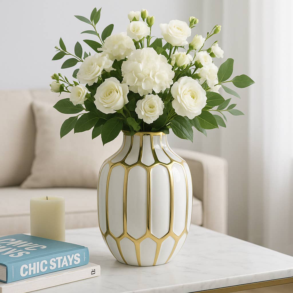 Sagebrook Home White/Gold Decorative Vase (8 inch)