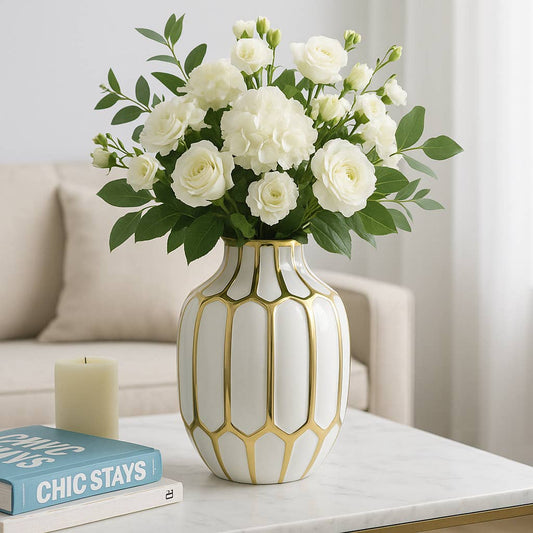 Sagebrook Home White/Gold Decorative Vase (8 inch)