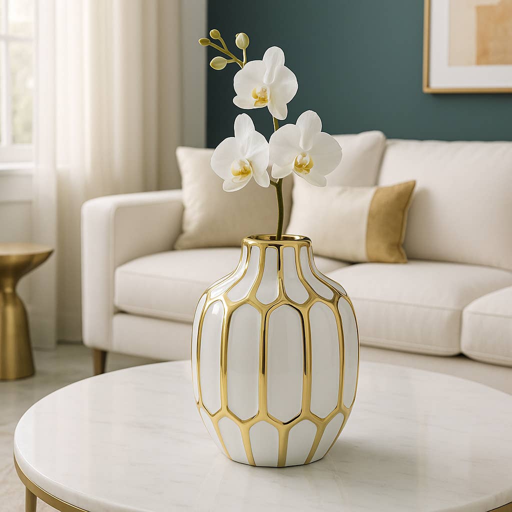 Sagebrook Home White/Gold Decorative Vase (8 inch)
