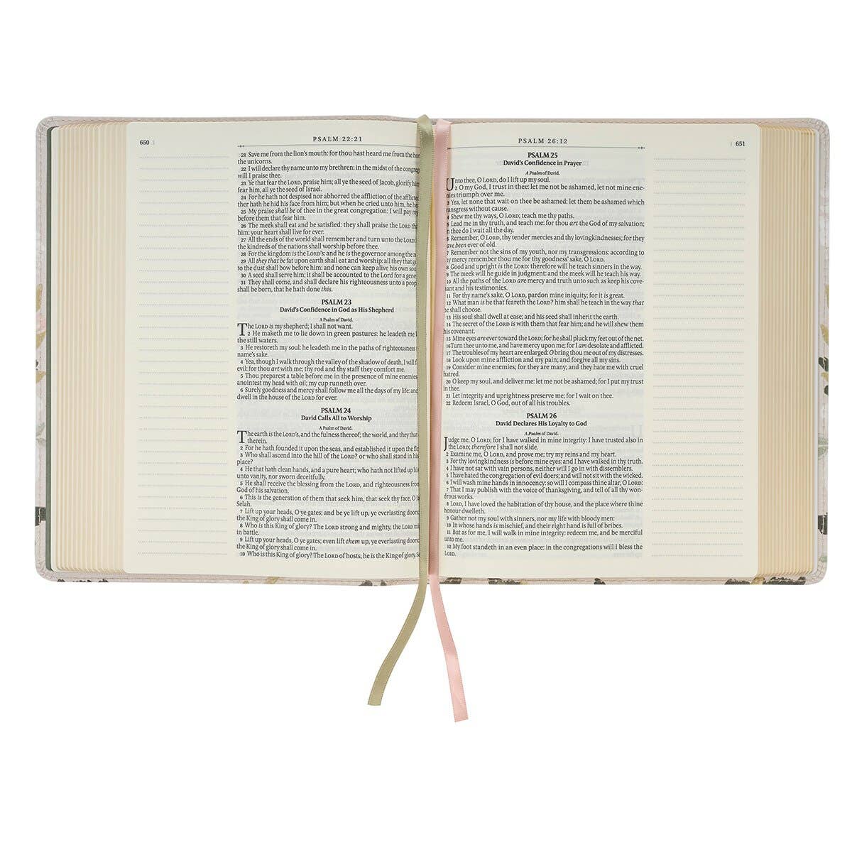 Christian Art Gifts KJV Note-taking Bible Faux Leather Floral Printed Ps 91:4