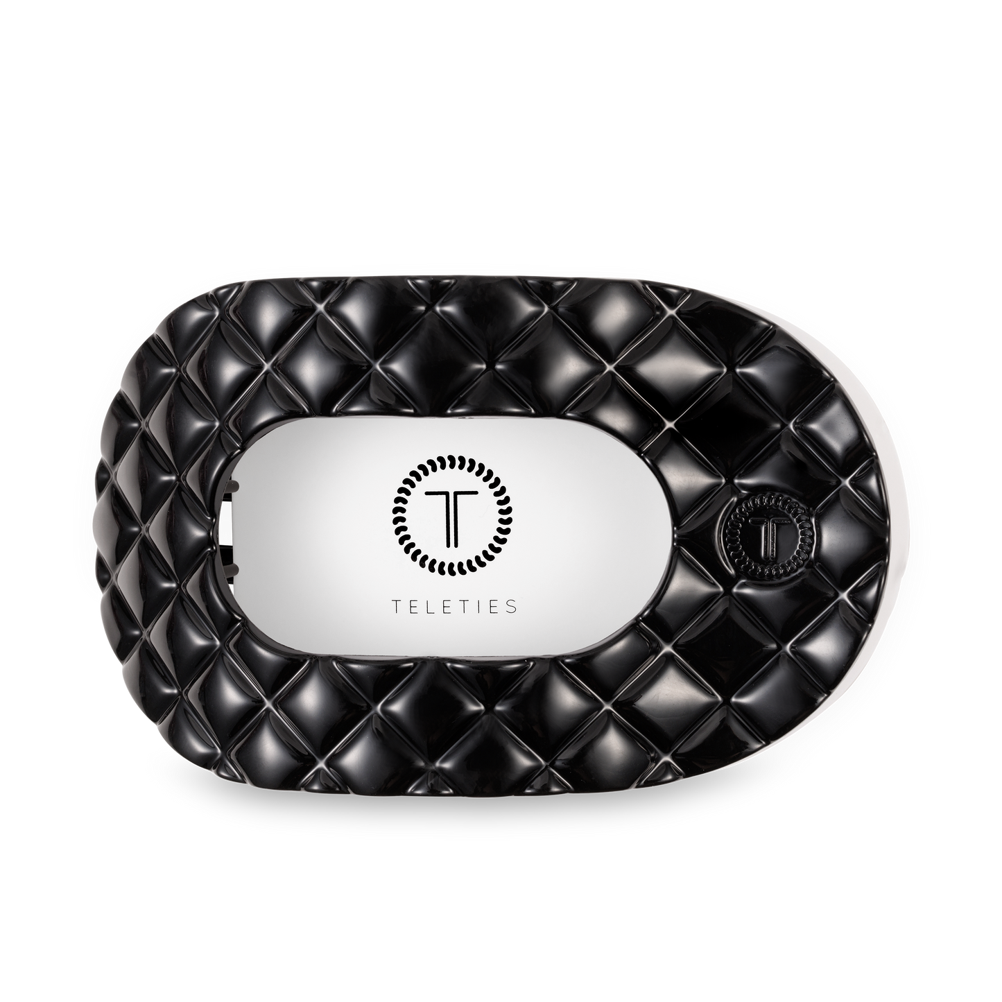 Teleties Large Flat Round Hair Clip-Jet Black Quilted