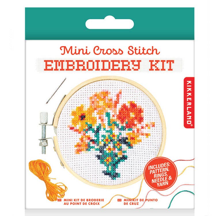 Kikkerland Mini Cross Stitch Embroidery-Flowers