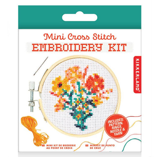 Kikkerland Mini Cross Stitch Embroidery-Flowers
