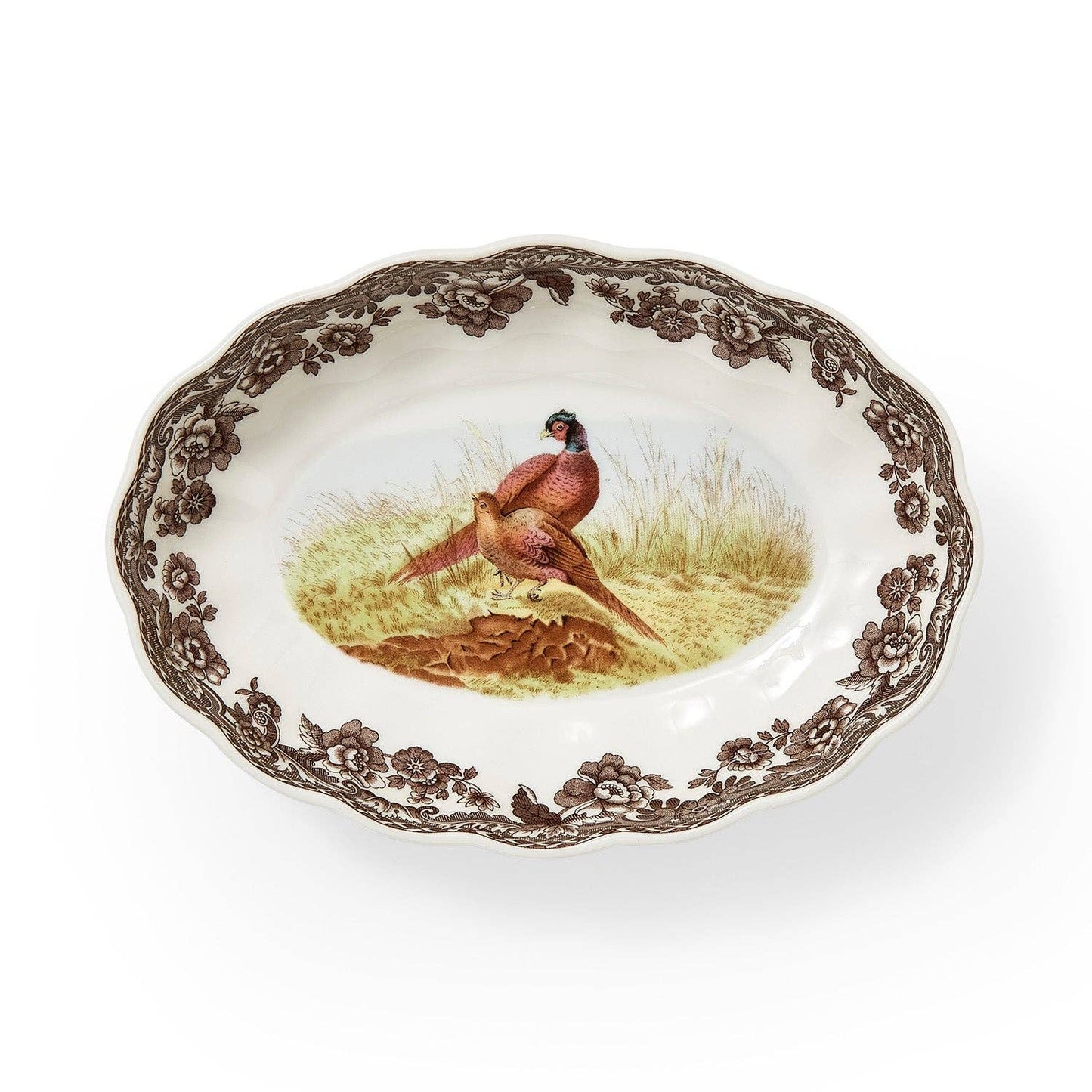 Kendrick Home Woodland Pheasant Oval Fluted Dish