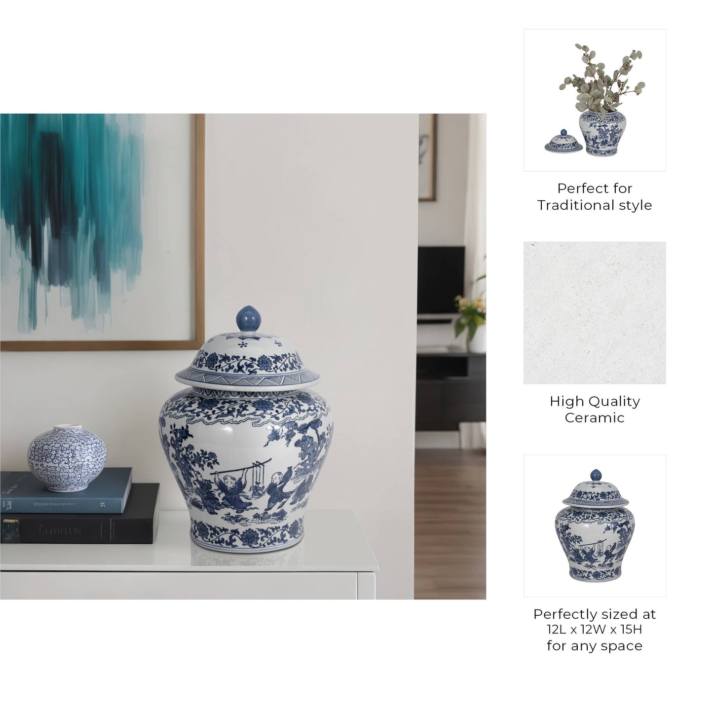 Sagebrook Home Blue Ceramic  Decorative Jar (15 inch)
