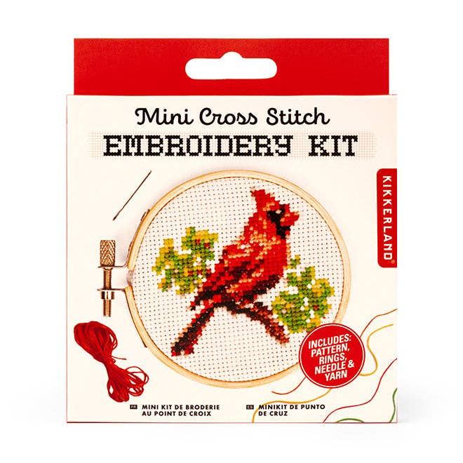 Kikkerland Mini Cross Stitch Embroidery Kit-Cardinal