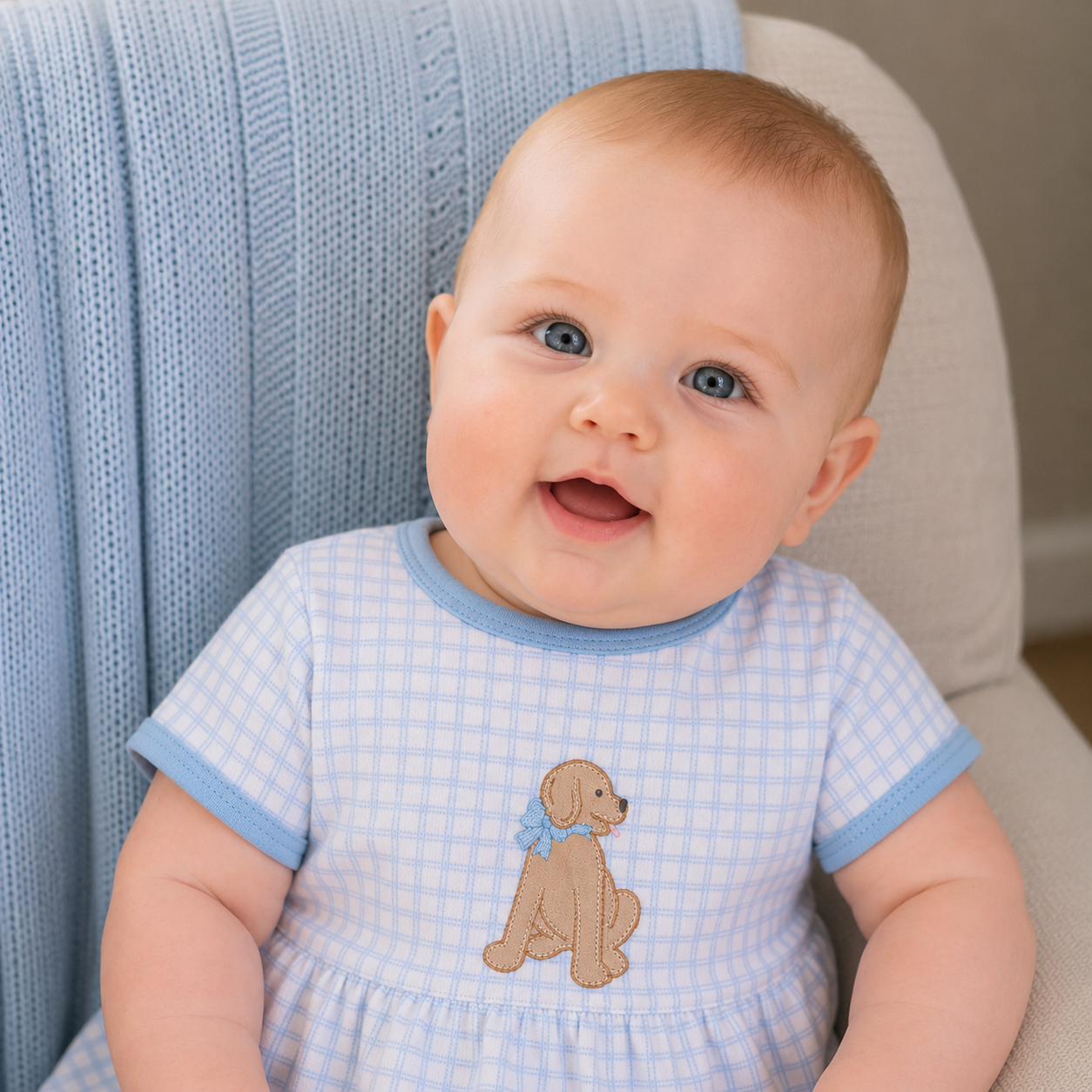 Magnolia Baby Puppy Playtime Applique Bubble-Light Blue