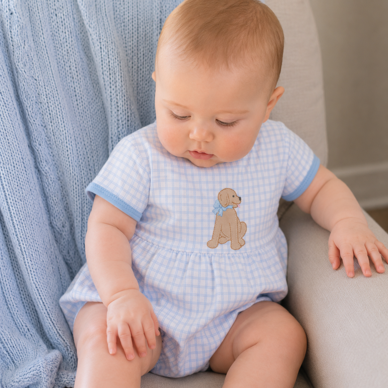 Magnolia Baby Puppy Playtime Applique Bubble-Light Blue