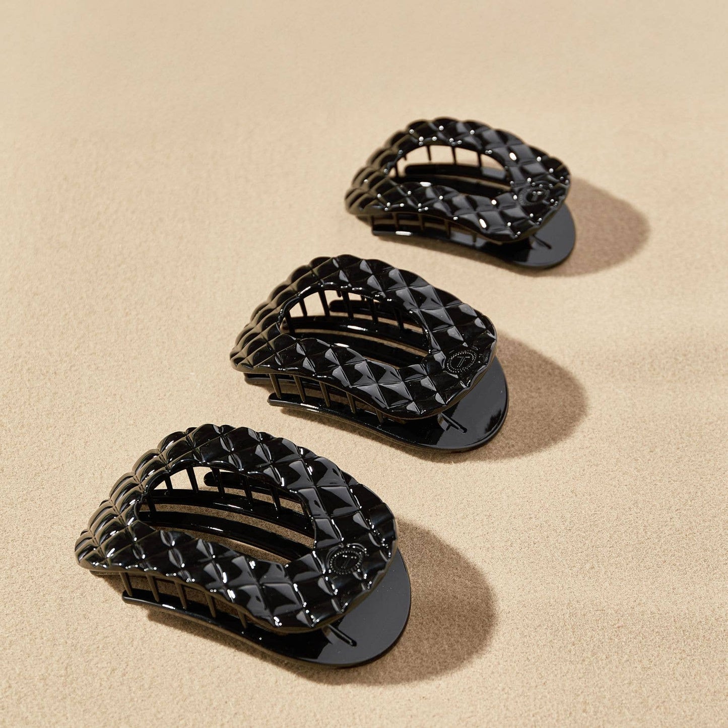 Teleties Large Flat Round Hair Clip-Jet Black Quilted