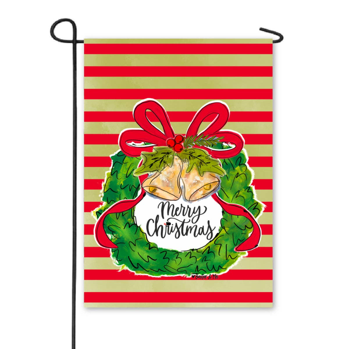 Baxter & Me Merry Christmas Bells Wreath Garden Flag