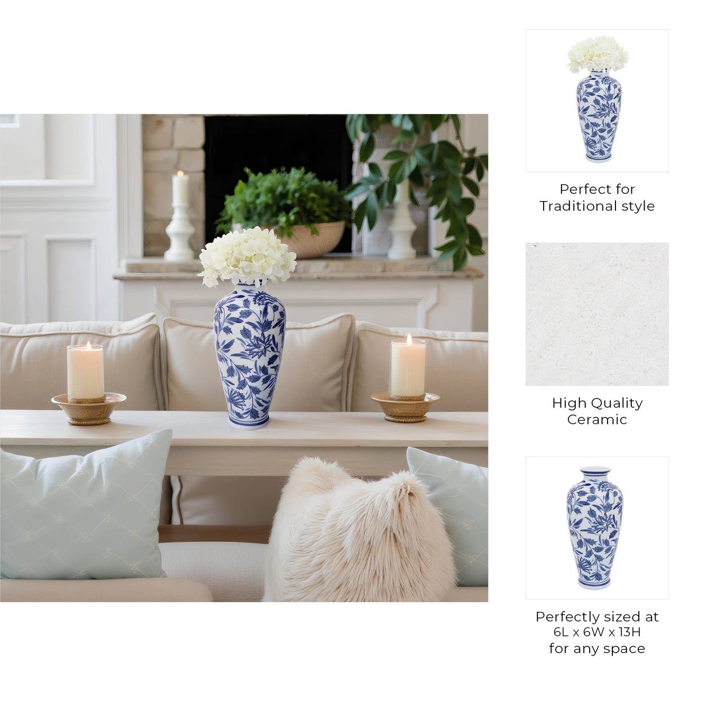 Sagebrook Home Blue Ceramic Decorative Vase (13 inch)