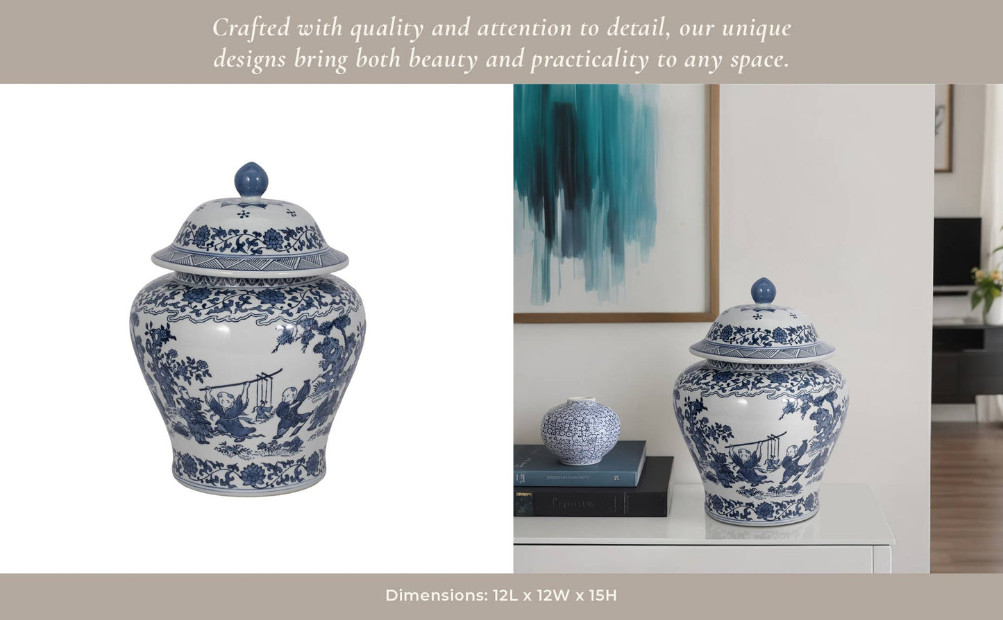 Sagebrook Home Blue Ceramic  Decorative Jar (15 inch)