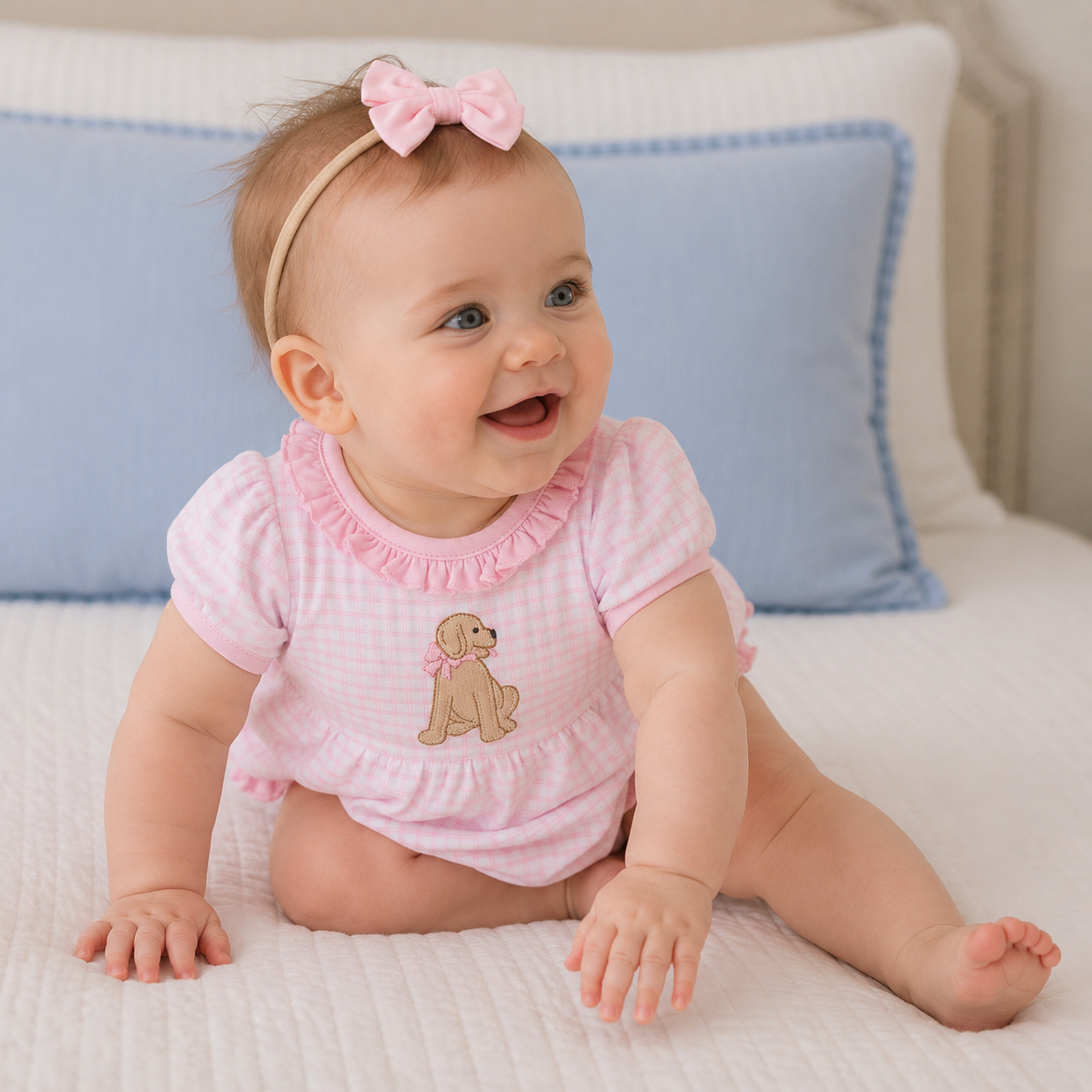 Magnolia Baby Puppy Playtime Applique Ruffle Bubble-Pink