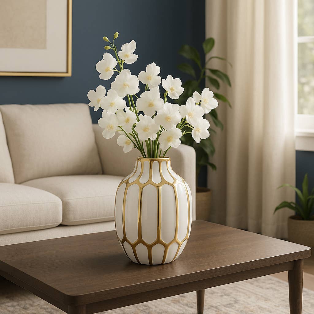 Sagebrook Home White/Gold Decorative Vase (8 inch)