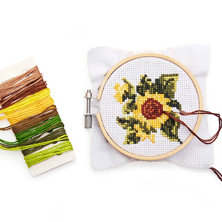 Kikkerland Mini Cross Stitch Embroidery Kit-Sunflower
