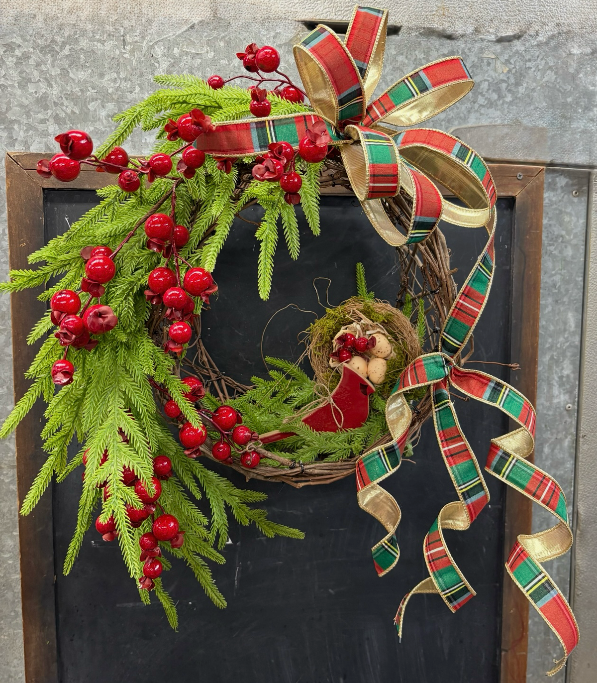 Grapevine Doorhanger with Red Bird