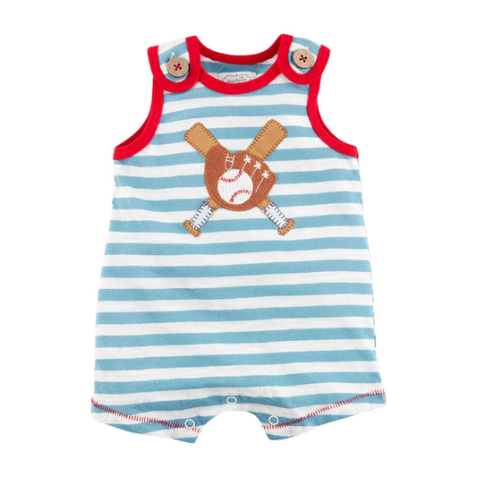 Mudpie Striped Baseball Baby Romper (3-6 months)